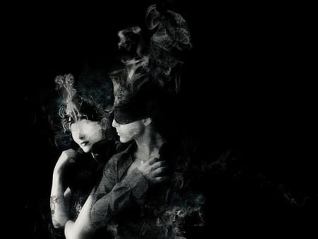 Nos esfumamos - smoke, black and white, couple, love, lovers