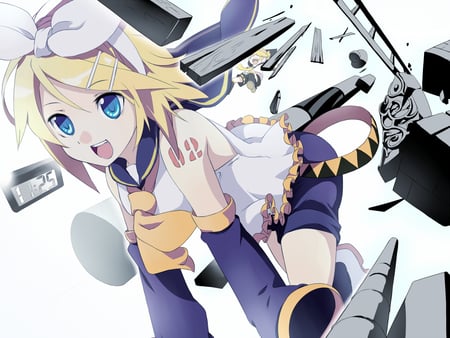 Kagamine Rin & Len - sexy, kagamine rin, girl, blue eyes, blonde hair, vocaloid, boy, anime, kagamine len, cute, short hair