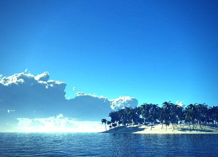 Palm island - palms, island, blue sea, blue sky