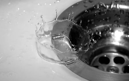 Drops Of Water - sink, black and white, abstract, drops