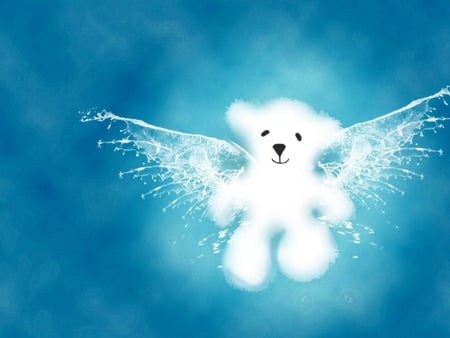 Angel Bear - white, abstract, angel, light, bear, blue