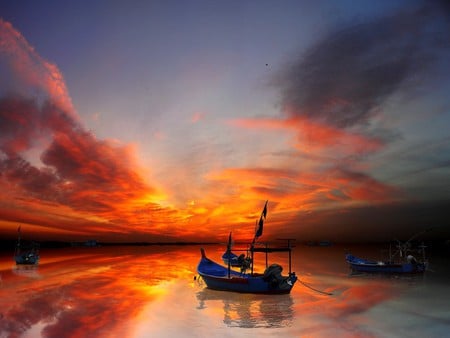 Boats at Sunset  - cool, picture, boats at sunset