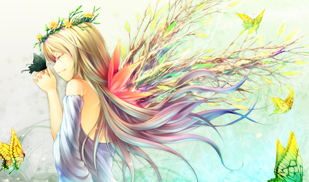 Emotion... In Retrospect - wings, butterflies, blonde hair, yoshino ryou, anime