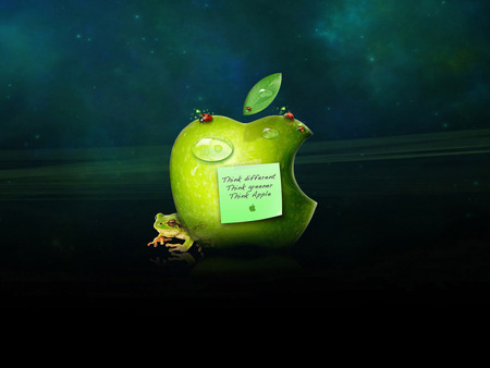 Think Apple - apple, ladybird, software, ladybug, frog, computer, technology, laptop, green