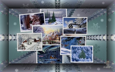 Delicate Snow - collage, xmas, blues, snow, holiday, winter, widescreen, christmas