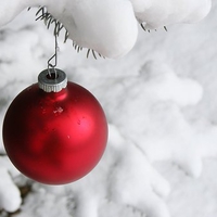 Red bauble in snow