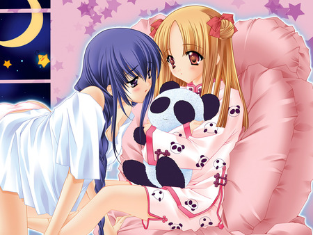 Anime Gentle  girl 013389  .jpg - teddybear, girls, loveing, friends