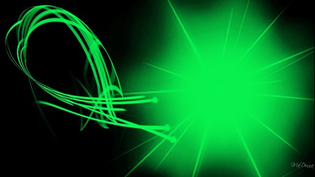 Green Fireball - bright, neon, abstract, green, widescreen