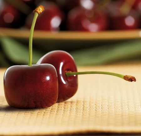 Cherry square - square, red, cherry, fruit, photo