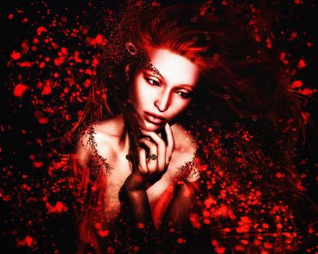 Red - abstract, fantasy, lady, red