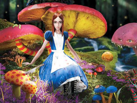 Alice - mushrooms, alice in wonderland, abstract, flowers, fantasy