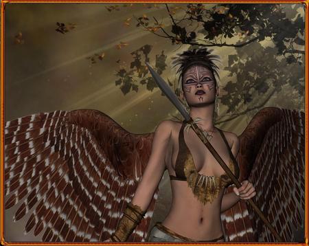 Angel - sword, fantasy, trees, abstract, angel