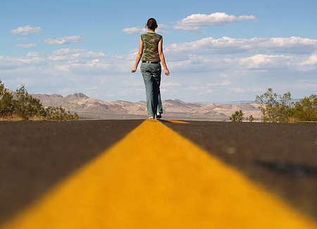 girl on the road - destiny, sky, girl, walk, road