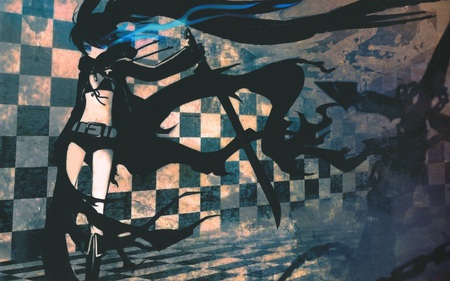 miku - anime, vocaloid, miku hatsune, gothic, black rock shooter, black, miku, checkerboard, creepy