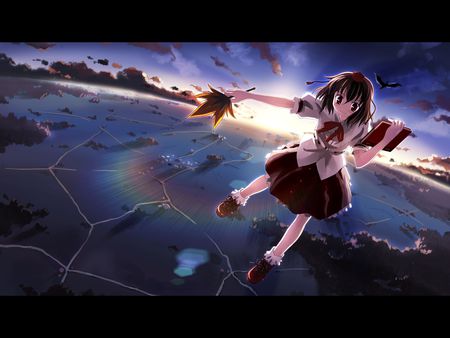 aya shimeimaru - pretty, aya shimeimaru, anime, beautiful, girls, aya, sunset, touhou, cute