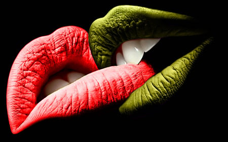 Lips - love red, kiss, black, bite, green