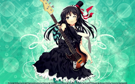 K-On - girls, k on, music, green, guitars, mio akiyama