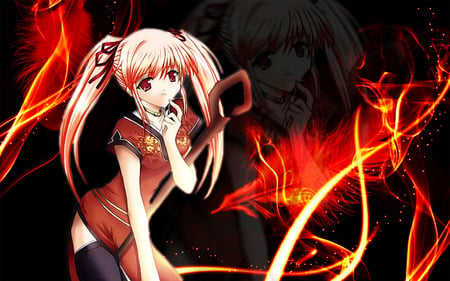 Feel the Heat of the Night - feel, anime, fire, red, staff, girl, heat, night