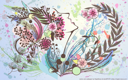 kunie artwork - colorfull, art, pretty, vector arts, blue, beautiful, flowers, females