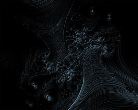 Fractal Black Waves - abstract, black, bubbles, waves, ripples