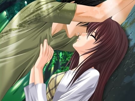 romantic kisses - couples, kiss, tree, romantic