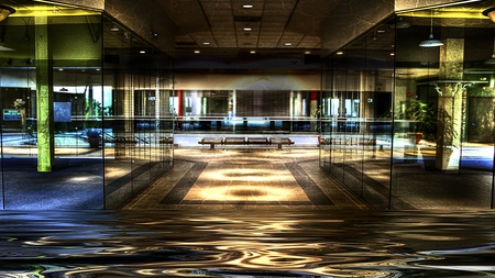 VIP Welcome - glow, glass panel, passage, hall, light, chair