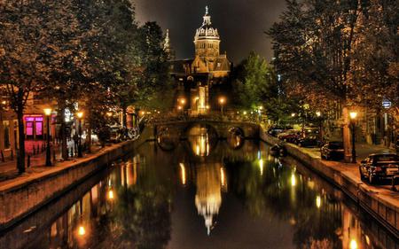 Amsterdam Canal View Church - for you, amsterdam by night on water