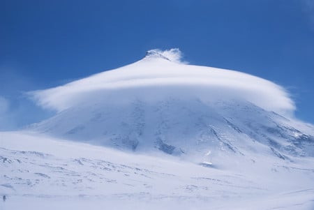 Cloudy Summit - clouds, nature, blue, snow, summit, peaks, mountain, sky