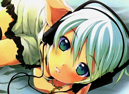 Music in my life - sexy, bed, girl, blue eyes, music, blue hair, headphones, anime, cute