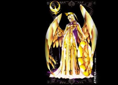 Athena - woman, female, gold armour, girl, athena, long hair, purple hair, goddess, green eyes, anime