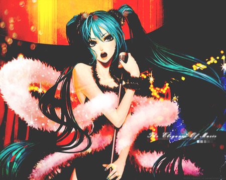 Hatsune Miku - singing, anime, vocaloid, twintails, girl, hatsune miku, long hair, microphone, blue hair, cute, sexy, blue eyes