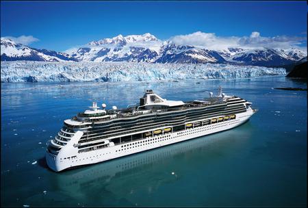 Cruise the mountains - reflections, blue, snow, cruise ship, ocean, mountains