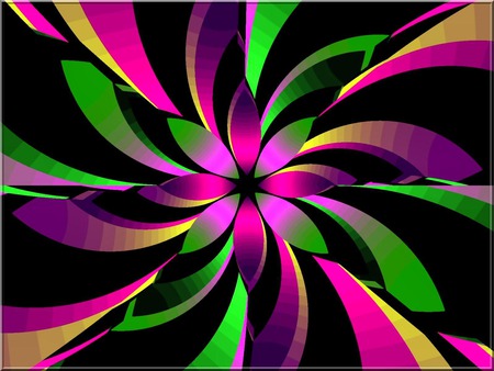 FRACTAL - fractal, pink, green, black, gold, flower