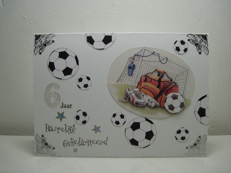 football handmade card for an 6 year`s old - 6 years, stickers, 3d, ball-s, hand made card