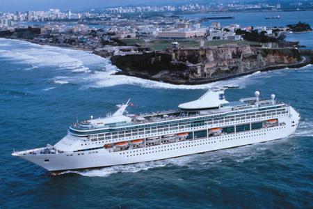 Cruise ship - big, blue, land, city, cruise ship, ocean