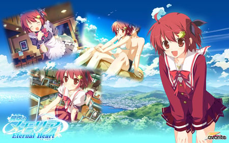 eternal heart - sky, eternal heart, red, blue, schoolgirls, cute