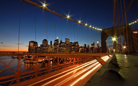 bridge nite - skyline, cities, water, bridge, nite