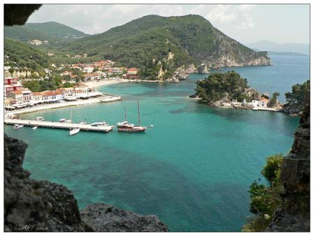 Parga-Greece - trees, town, blue, view, greece, sea