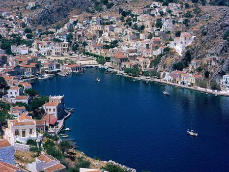 Simi-Greece - ocean, houses, wallpaper, greece, coast, village, view, blue, island, architecture, house, sea, new