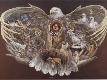 love - indian, eagle, animals, hugging