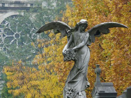 Autumn angel - fall, angel, statue, tree, autumn leaves