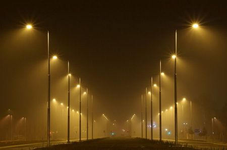 Zagreb at night - dark, croatia, night, fog, road, lights