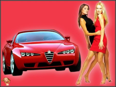 Black Dress, Red Dress - red, models, car, black