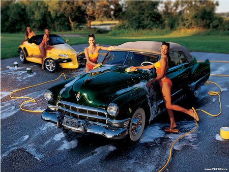 Girls Washing - girls, female, car, cars, wash, model