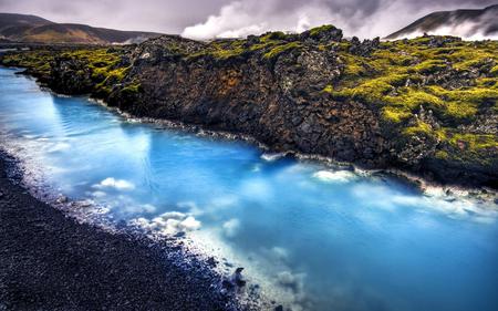 The Blue Stream - reflection, mountain, river, blue, stream, rocks