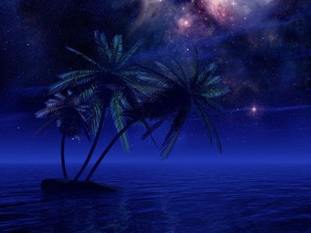 3d landscape    45 1024x768.jpg - plams, 3d, water, night, island