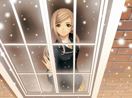 First Snow Fall - t2, winter, kureha, long hair, anime girl, shining wind, tony taka, snow, anime, snowing, cute