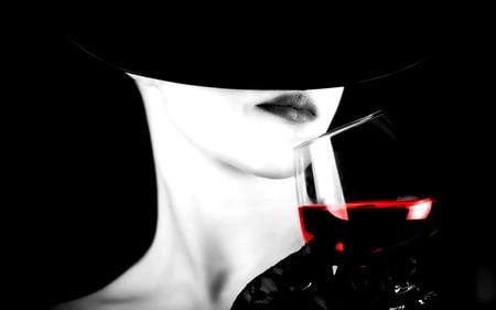 Red wine - woman, sexy, female, girl, eyes, photography, black and white, black, model, face, beautiful