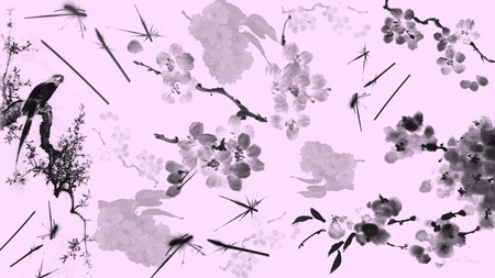 Cherry Blossom Abstract - blossoms, bird, pink, parrot, flowers, widescreen, abstract