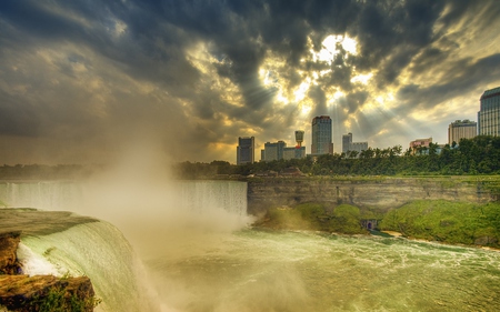 Falls  - sky, skyline, green falls, clouds